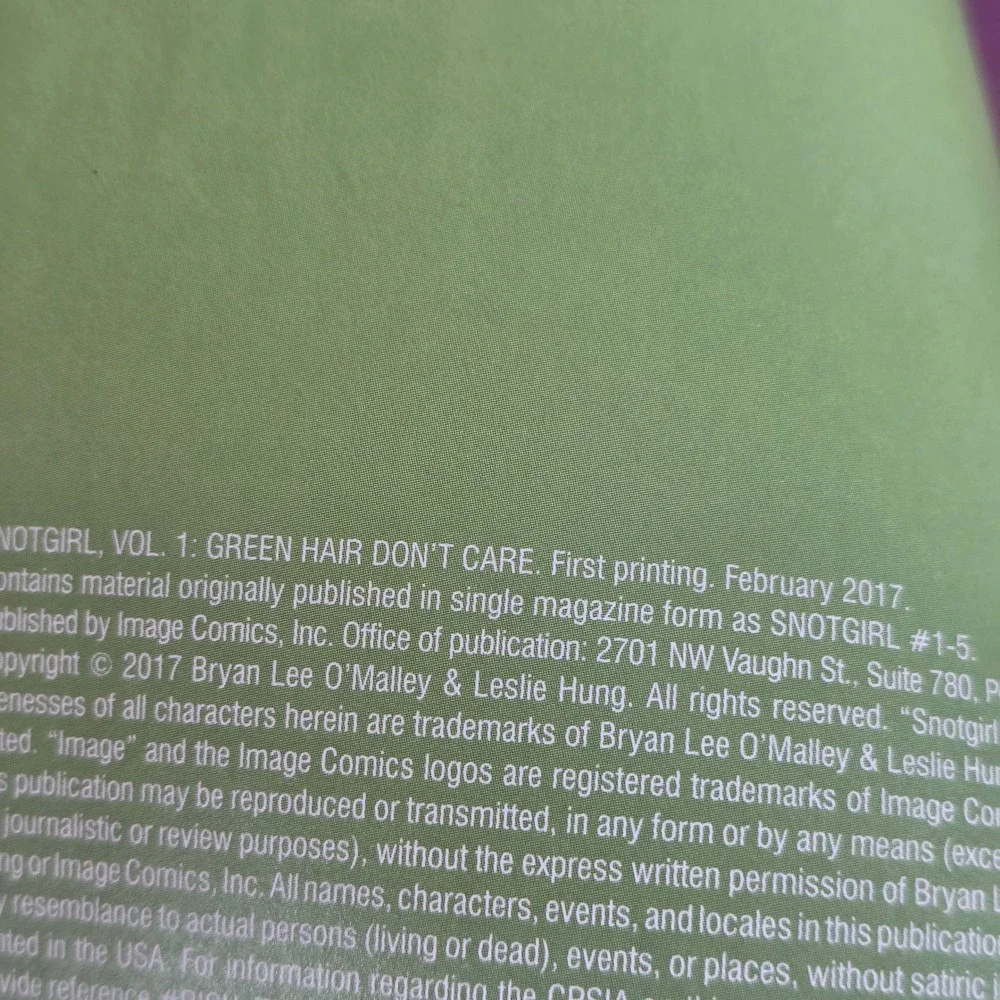 Snotgirl Vol 1 Green Hair Don't Care Bryan Lee O'Malley Image Comics 1st Print